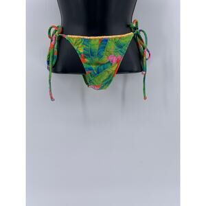 FARM Women's Green Tropical Floral Side-Tie Bikini Bottom SZ M